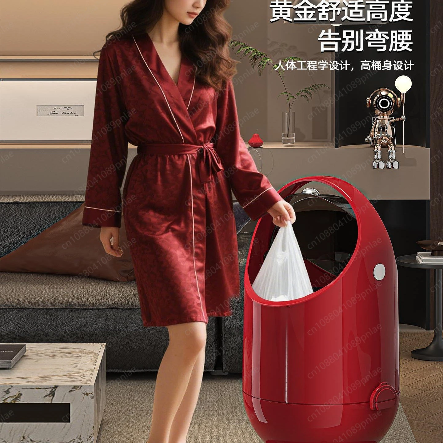 Non-bending Trash Can with Wheels, Light Luxury and High-value Flip Cover in The Living Room