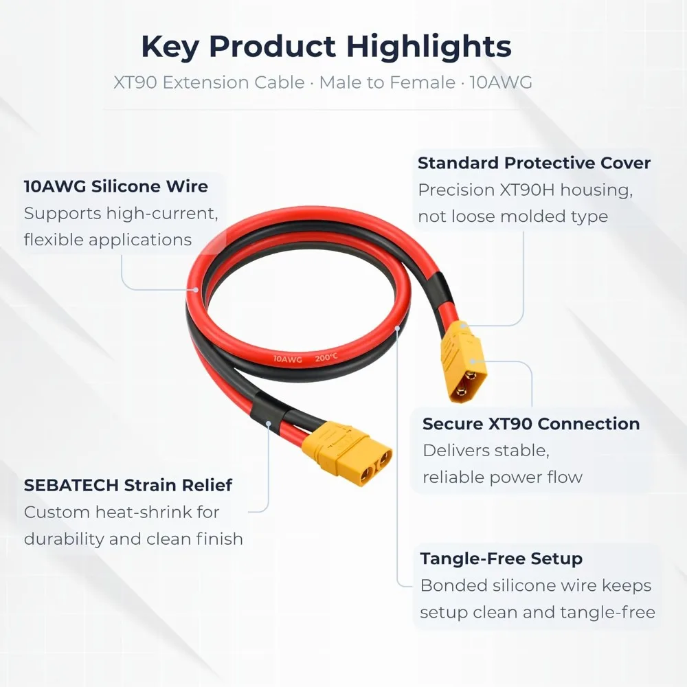 

3FT 10AWG XT90 Connector XT90 Extension Cable Male to Female Silicone Wire for Solar Generators RC LiPo Batteries FPV Drones