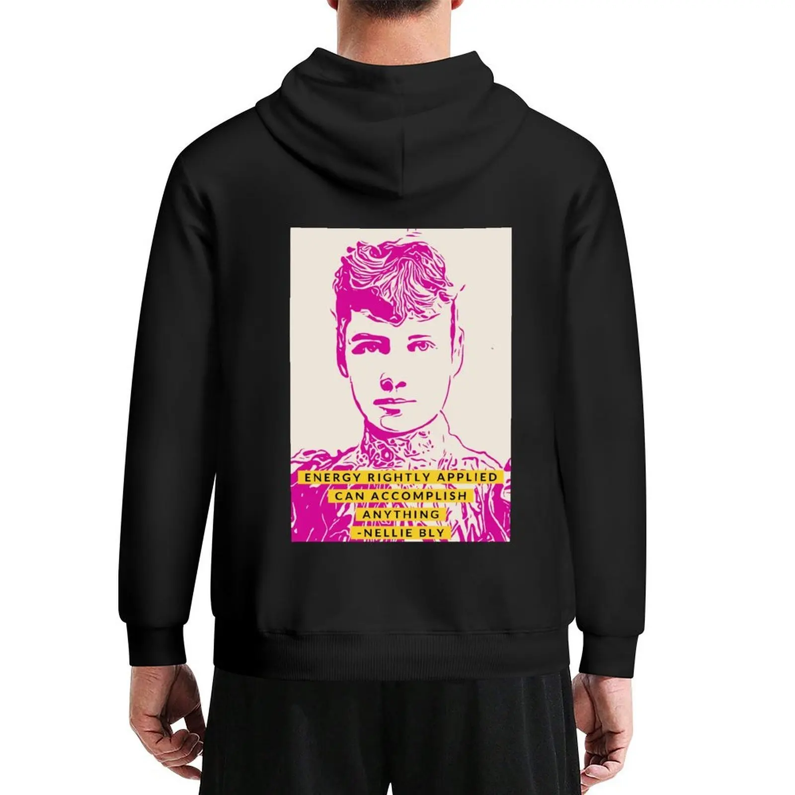 Nelly Bly Quote Ilustración de tinta rosa de Girl Boss y la activista de la historia de las mujeres con sudadera con capucha de estilo minimalista