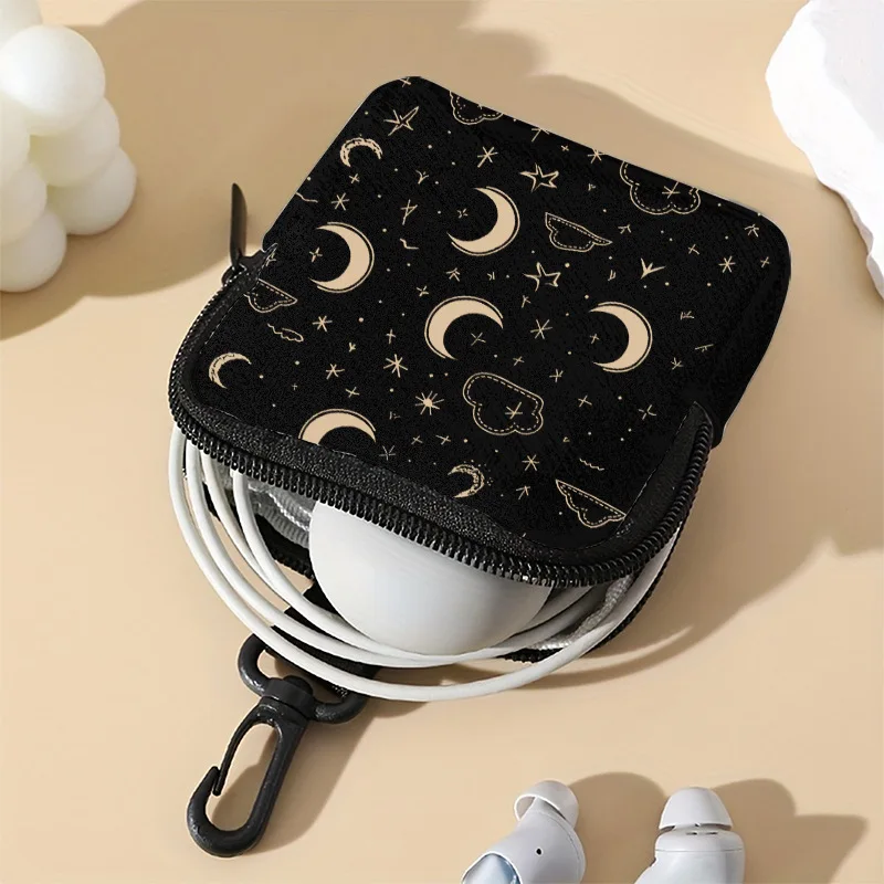 1pc Balck Star Printing Coin Purse Large Capacity Coin Wallet  Key Earphone Coin Organizer Storage Pouch Zipper Bag Kids Gift