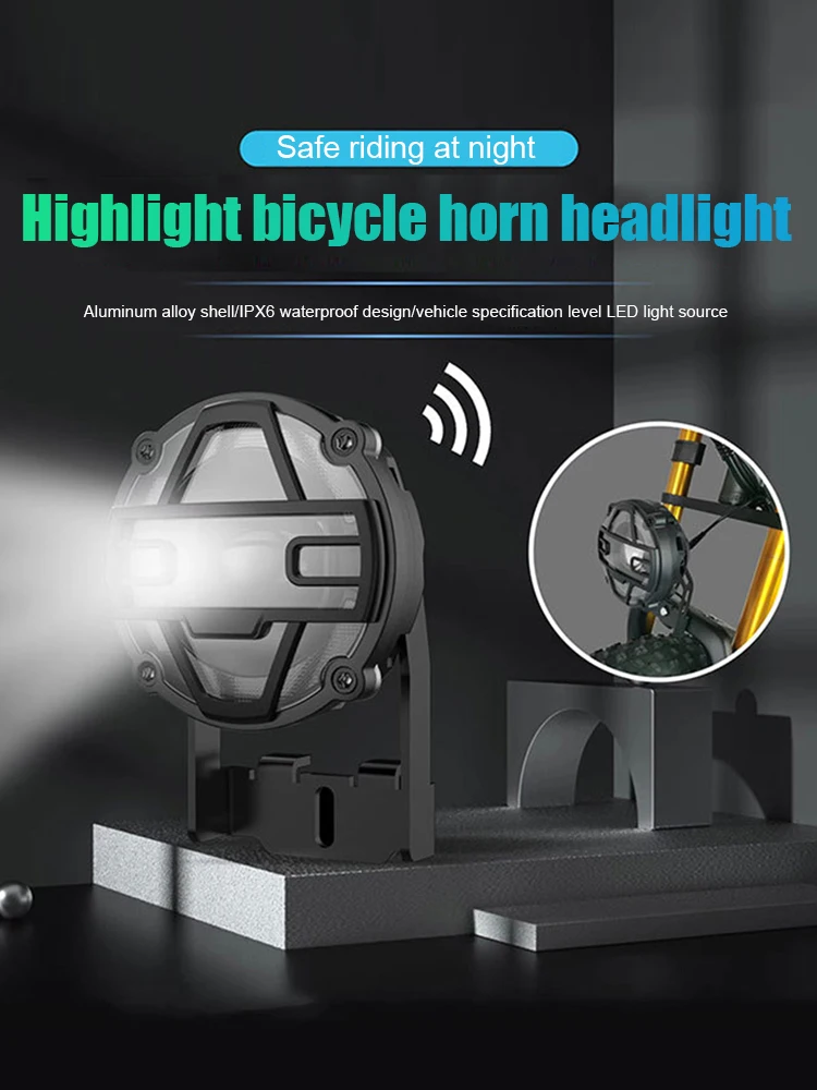 Electric Bike Motorcycle Front Light High Brightness Electric Bicycle Horn Headlight Aluminium Alloy Adjustable Light Angle