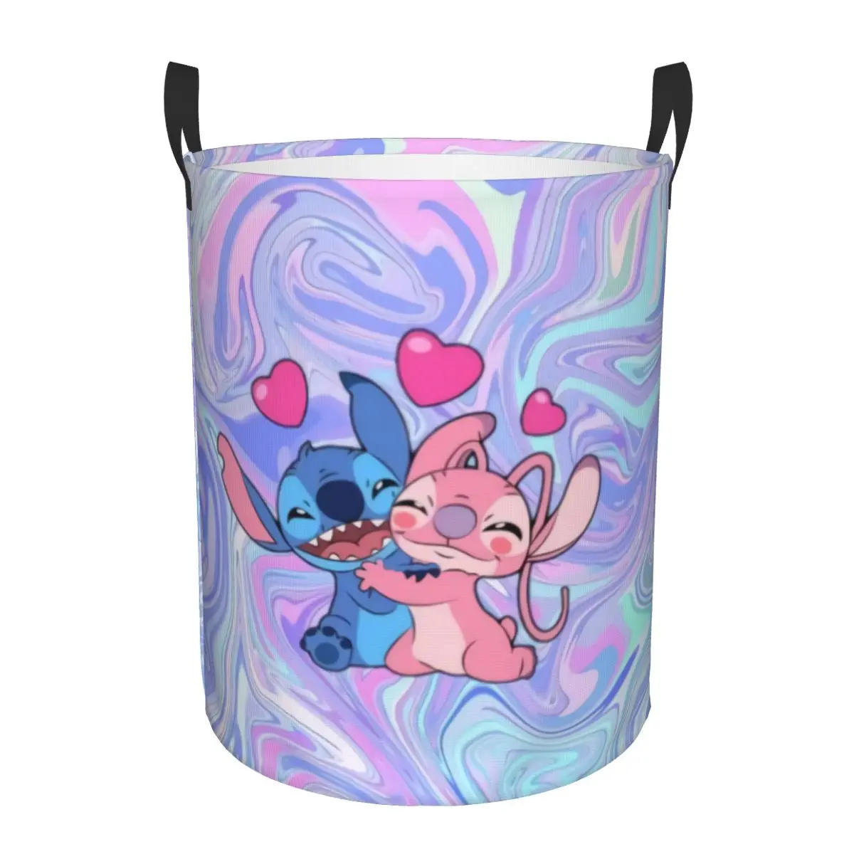 

Custom Stitch Angel Heart Love Anime Laundry Basket Foldable Clothes Hamper for Nursery Kids Toys Storage Bin