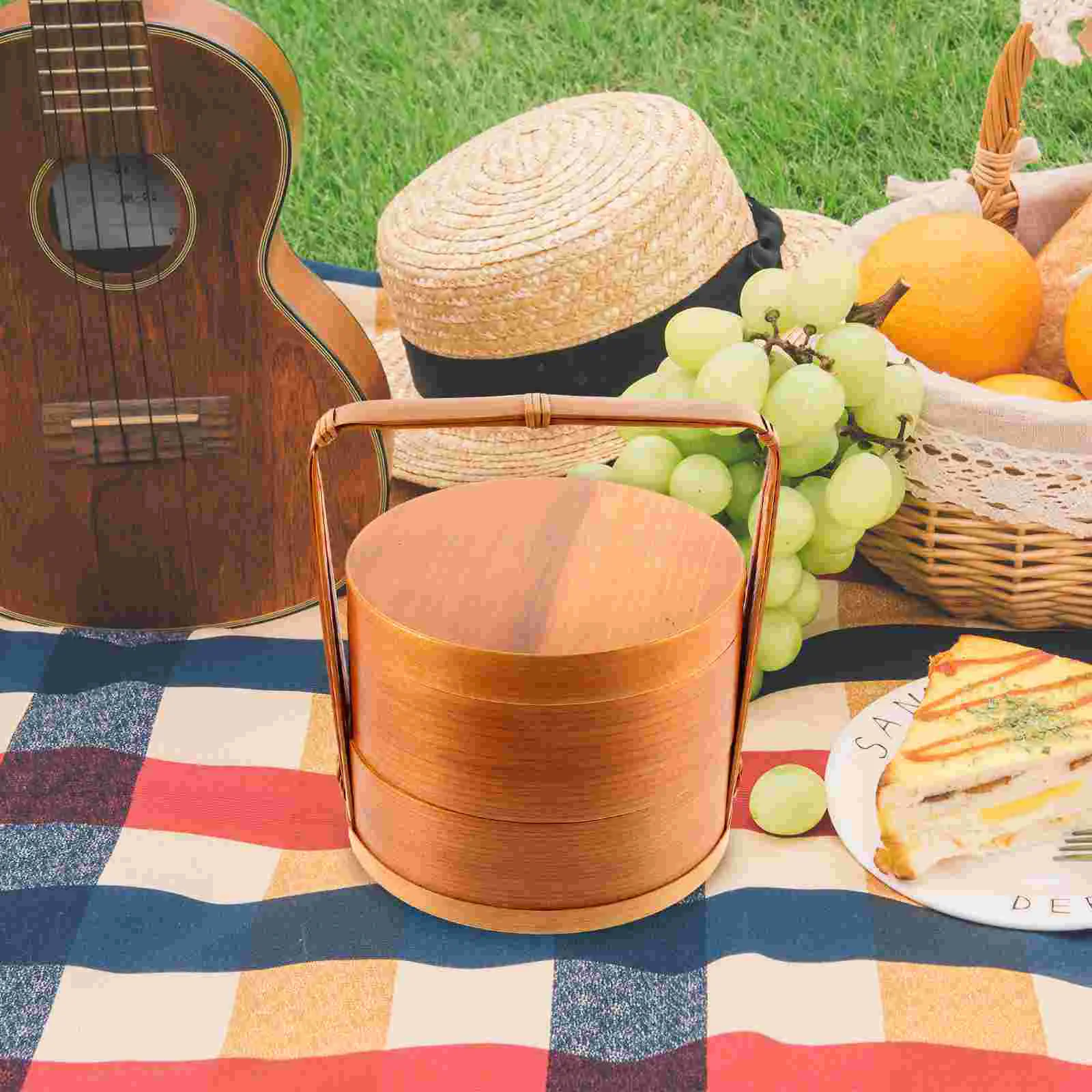 

Portable Lunch Box Lunchbox for Picnic Container Bento Food Moon Cake Snack Sushi Wooden