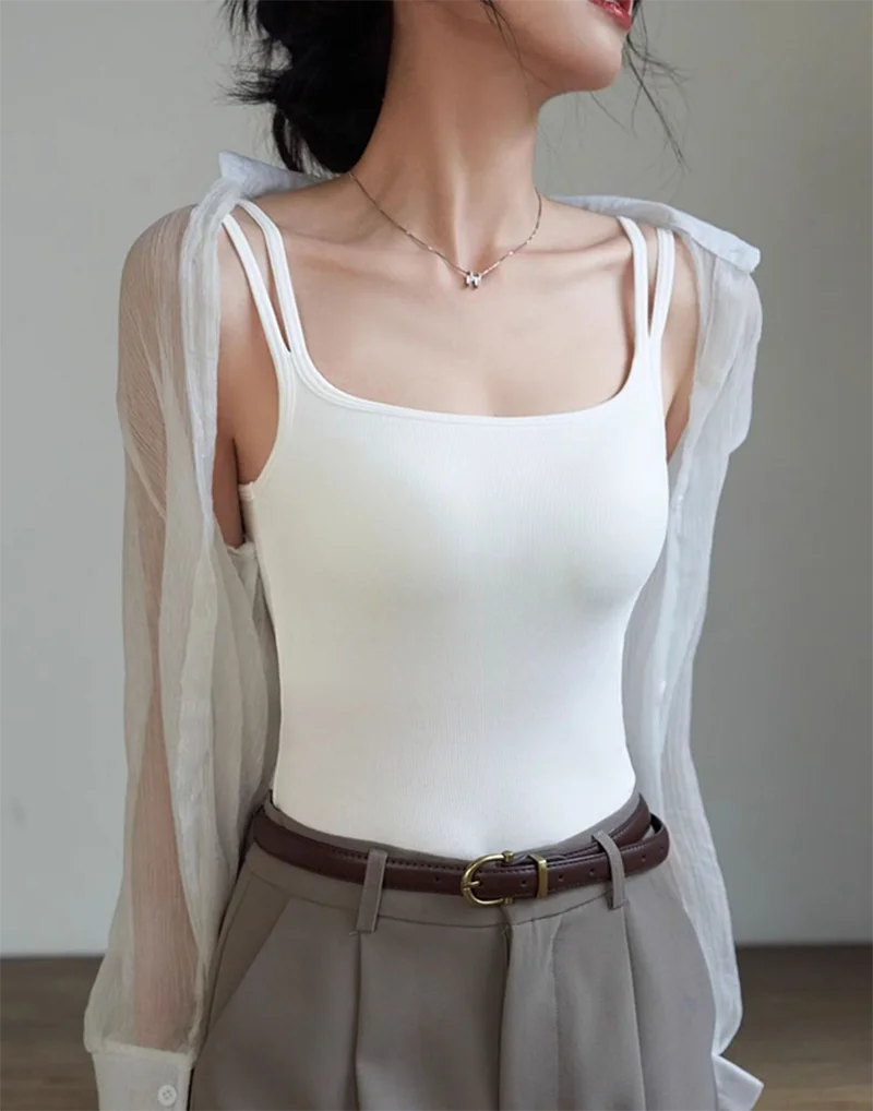 

European And American Cross-Border Summer New Knitted Babes With Suspender Bottoms And Slim Vest Tops Solid Color Black White