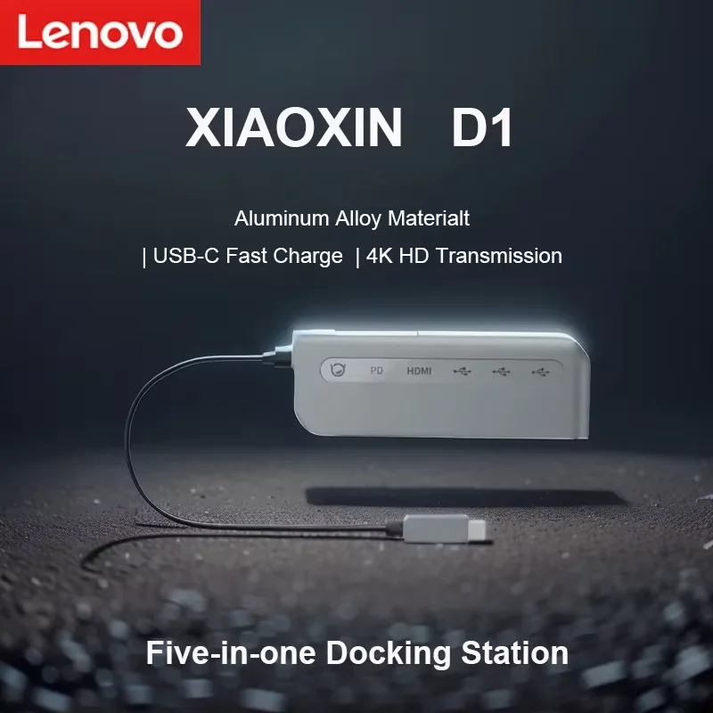 Lenovo Xiaoxin D1 5-in-1 Multifunktionale Dockingstation 4K High-Definition-Übertragung Aluminiumlegierungsmaterial