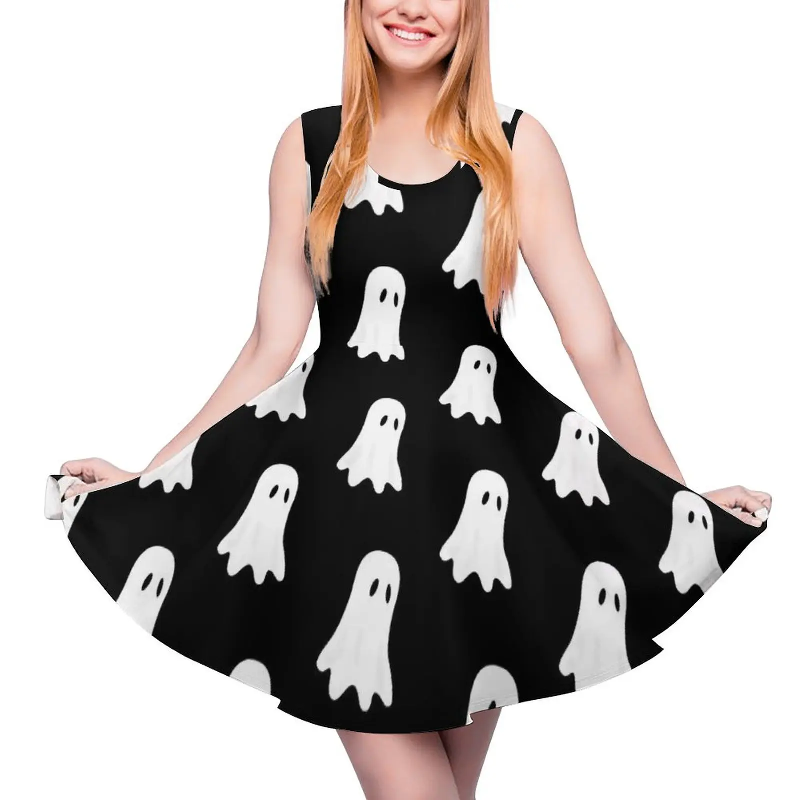 

White Ghost Dress Cute Halloween Vintage Dresses High Waist Korean Fashion Graphic Skate Dress Summer Oversized Vestidos