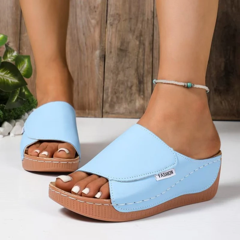 Sandalias de Plataforma Suaves de Verano para Mujer 2026, Chanclas de Moda con Punta Abierta y Cuña, Zapatos Casuales de Playa con Tacón Medio Ligero para Mujer
