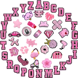 1/50PCS Pink Alphabet Shoe Charms Pink Salamander Star Balloon Dog Shoe Accessories Pins for Clog Sneaker Women Shoe Decoration