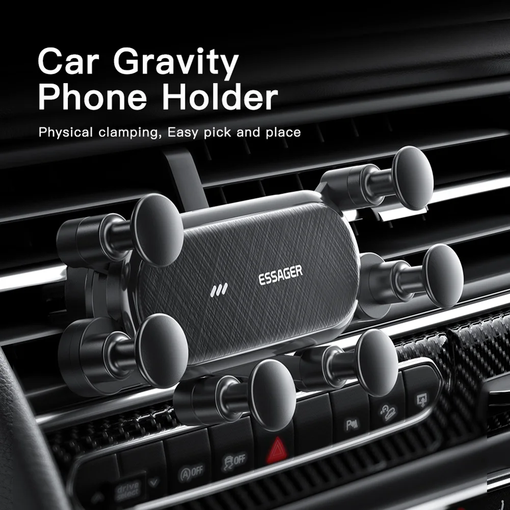 ESSAGER Mobiele telefoonhouder Gravity Air Vent Clip GPS-ondersteuning 360-verstelbaar antislip voor iPhone-smartphone