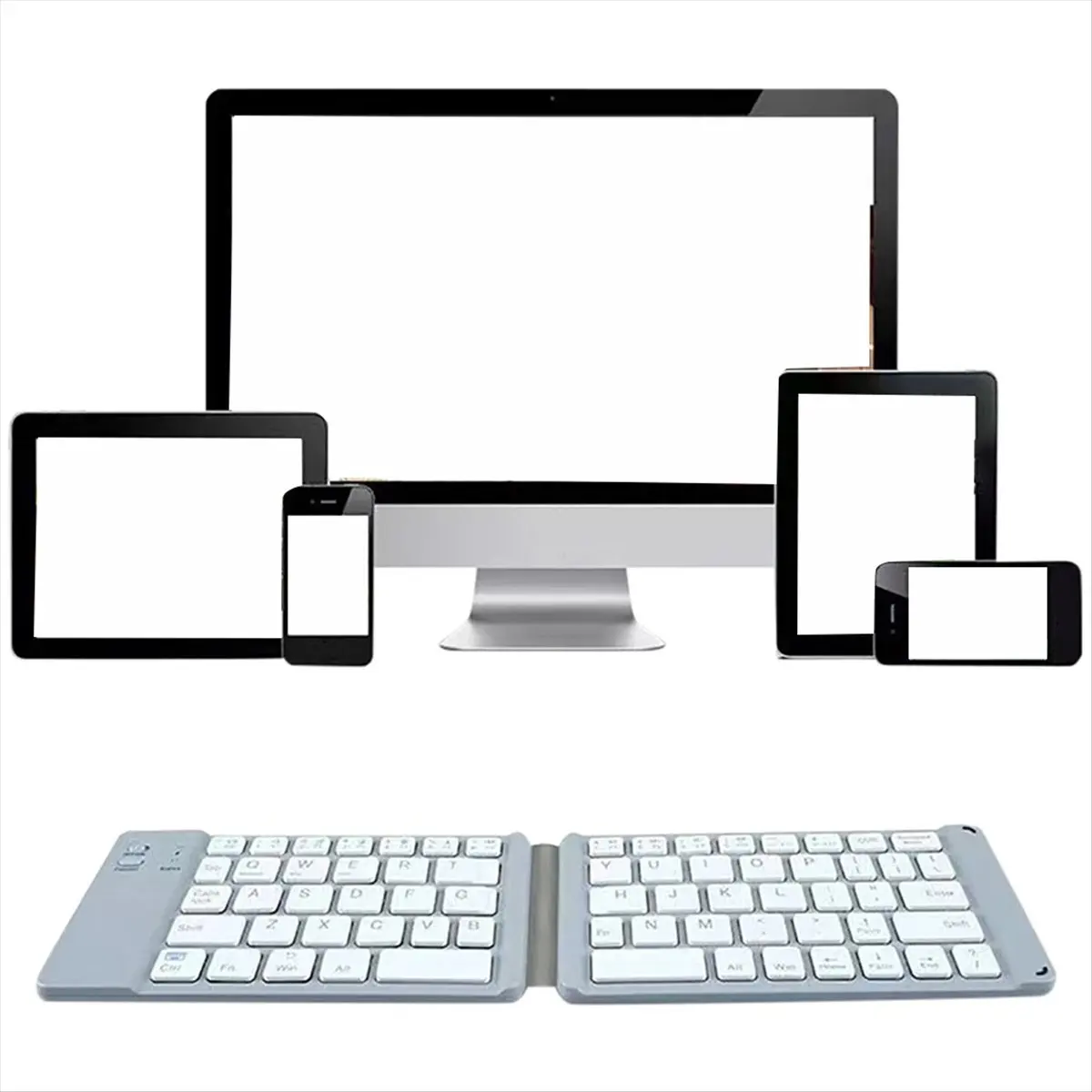 Superb- Dual Folding Wireless Bluetooth Keyboard for iPad Cell Phone Tablet Computer Mini Mute Multi-Function Keyboard, B