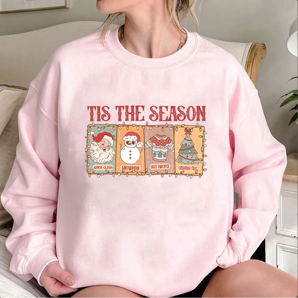 Retro Tis The Season Sweatshirt Tarot Vintage Santa Claus Aesthetic Hoodie Groovy Christmas Shirt Autumn Winter Trendy Tops