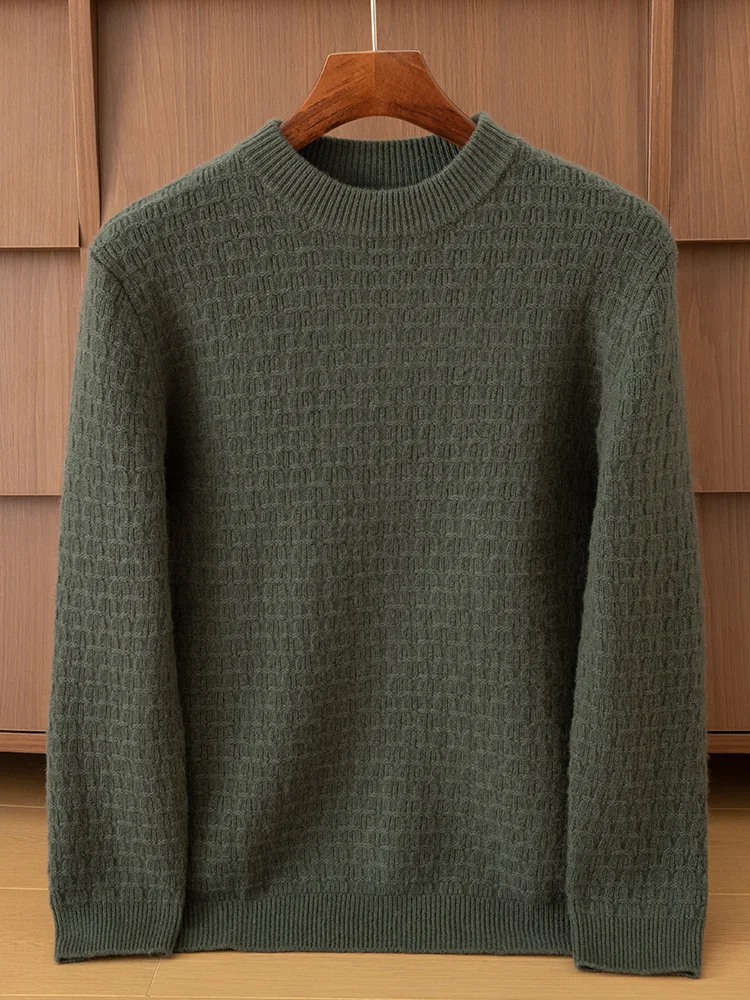 Autumn Winter Staple Men's Pure Cashmere Pullover Sweater O-neck Cable Knit Soild Basic Versatile Long Sleeve Tops Smart Casual