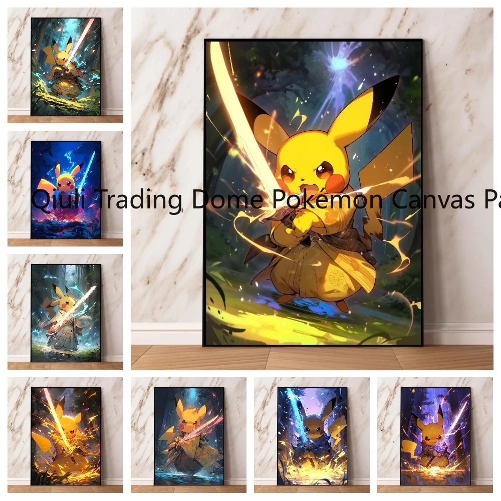 Classic Anime Canvas Prints Pokemon Action Figures Pikachu Decoration Paintings Picture Living Room Poster Home Decor Best Gift