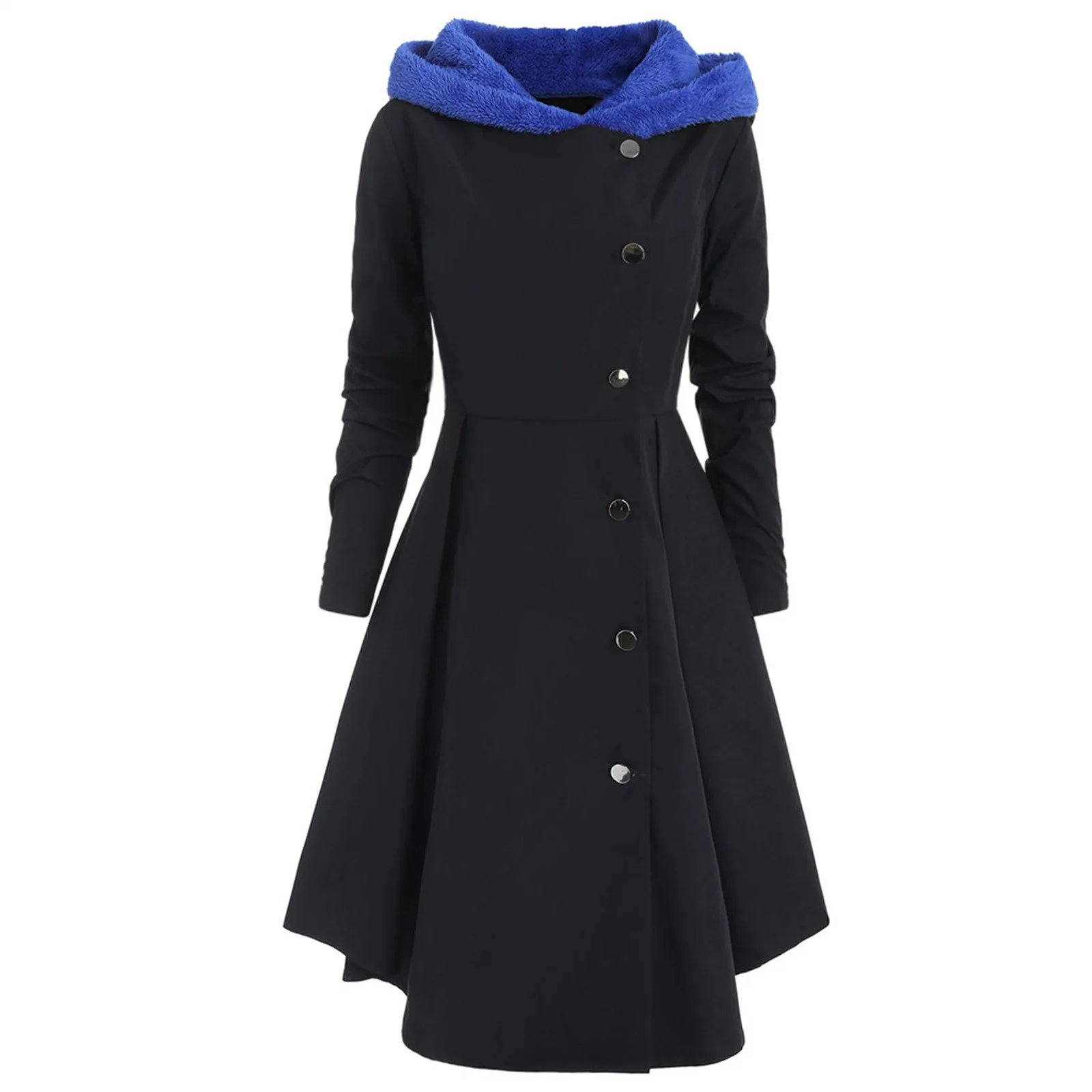 

Women Plus Size Asymmetric Fleece Hooded Single Breasted Long Drap Buttons Coat Large Winter Coats for Women