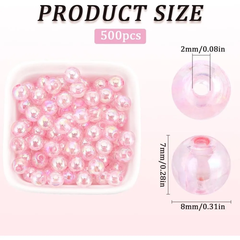 500 pezzi di perle rosa da 8 mm perline rotonde sfuse per San Valentino AB placcato colore acrilico trasparente sciolto artigianale