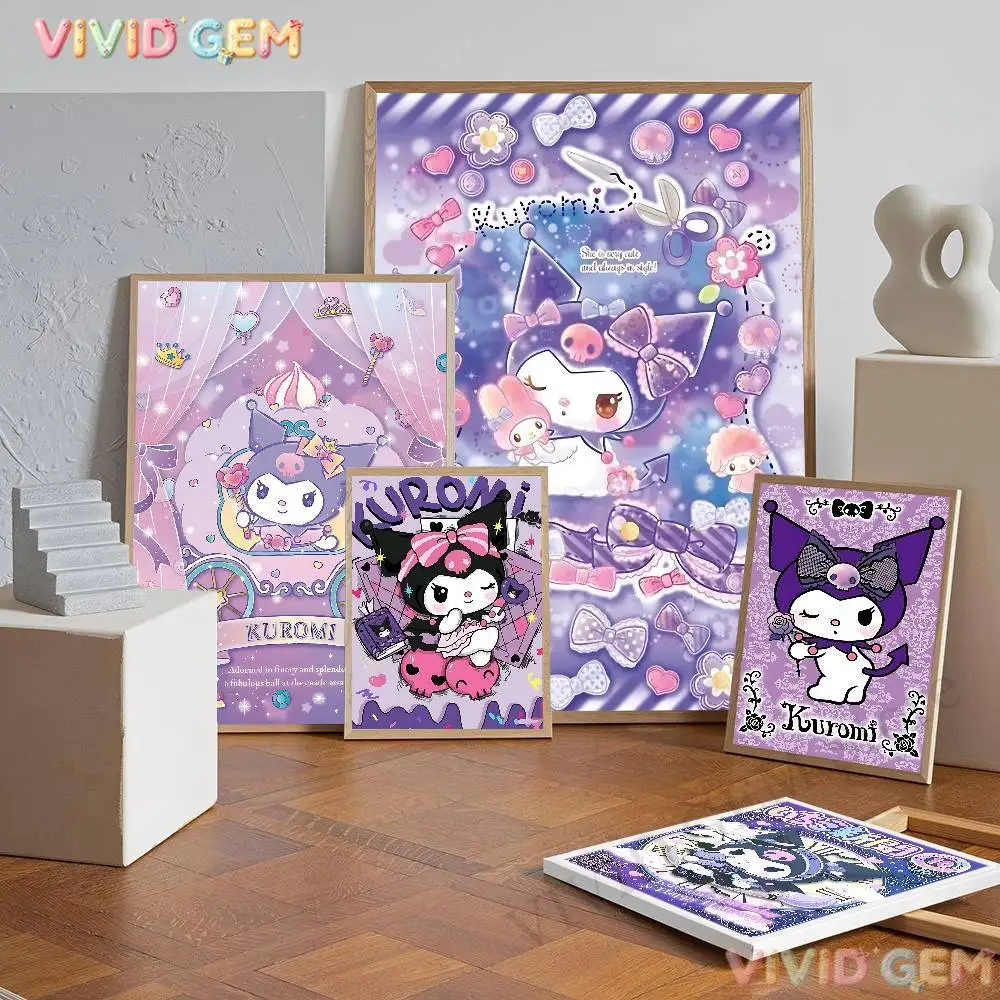 VIVID GEM Kawaii Vintage Gothic Kuromi Sanrio Diamantmalerei Vollbohrung Cartoon-Kunst DIY Wandkunst Geschenk