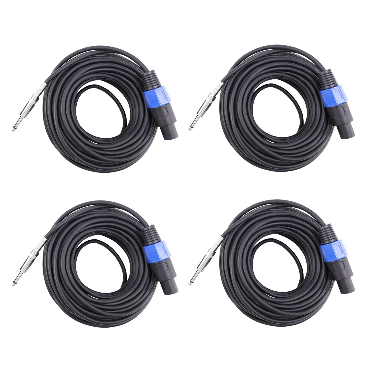 T36C 4 Pack 50 Ft Speakon to 1/4 Inch Male Speaker Cables 12 Gauge AWG Wire Audio Amplifier Connection Cord 6.35mm Wire