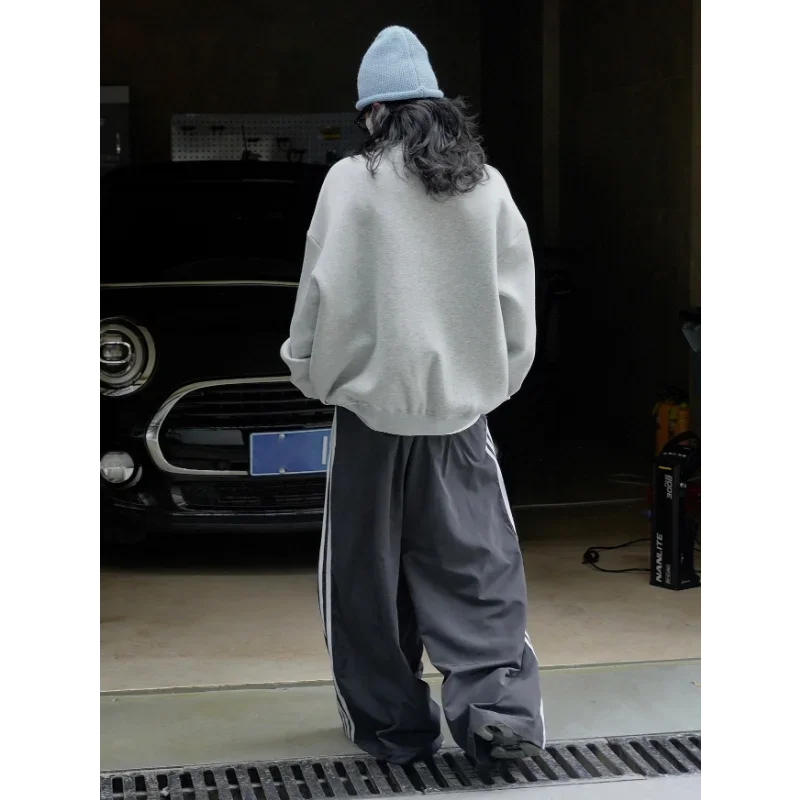 Baseball Viscose Sweatshirts Women Jackets Autumn Air Layer Korean Style Street Sports Loose Profile Casual Stand Collar White