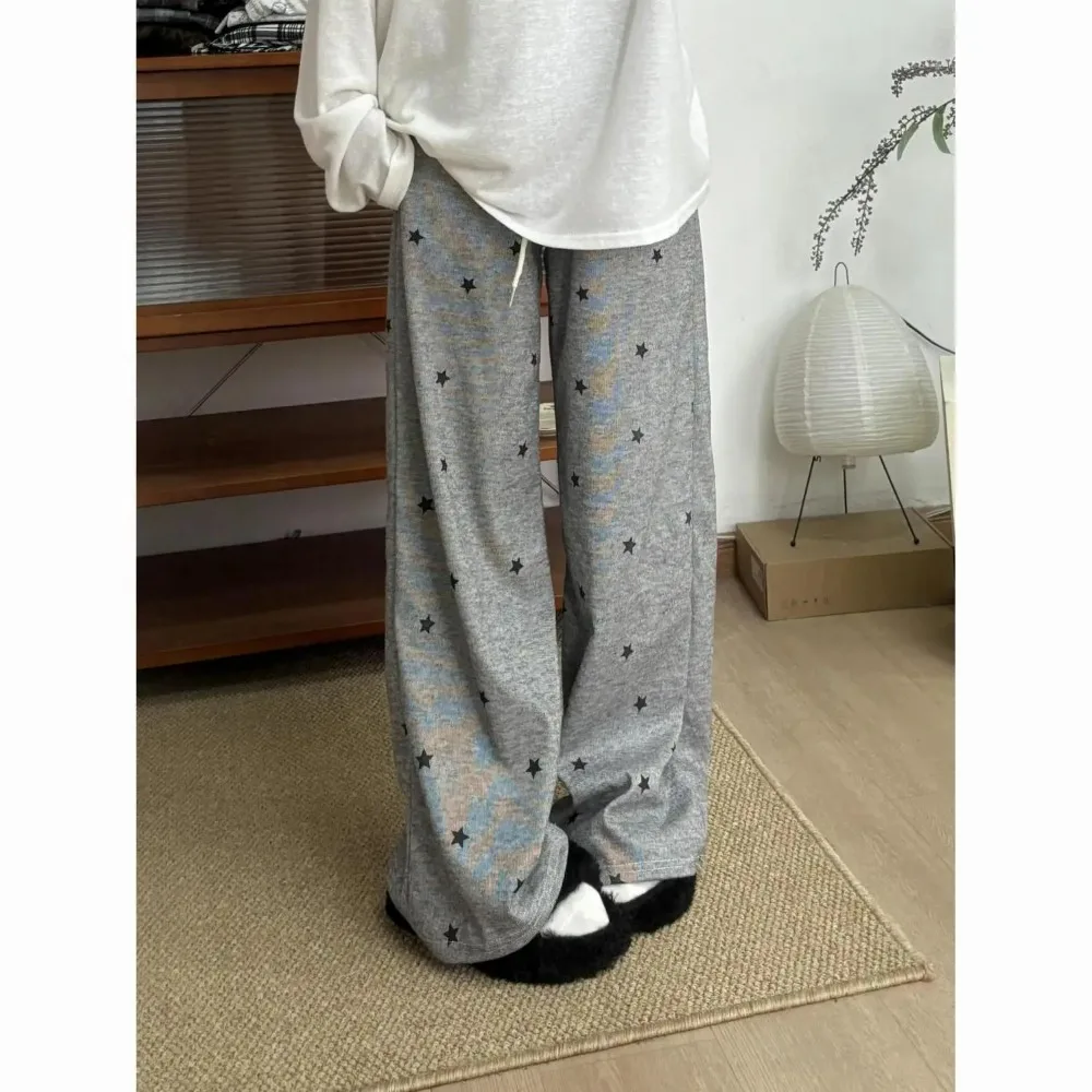 

Grey Star Printed Casual Pants Women's 2026 Winter Clothing Velvet New High-waisted Loose Wide-leg Pants