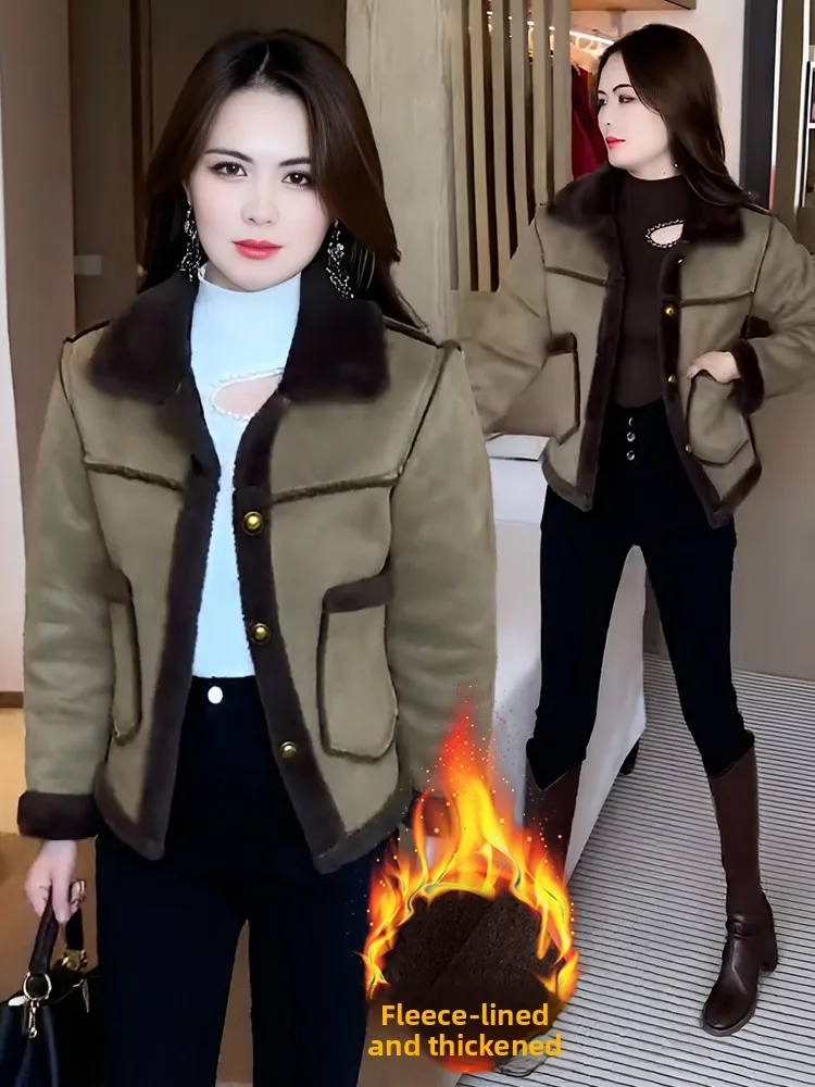 Damen Fce gefütterter Thiened ort Jaet Winter New Sle Faionable Leder und Pelz Inteated Mantel Europäische Größe Klein