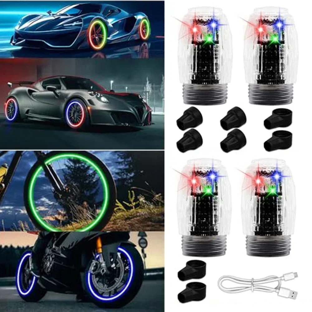 2/4PCS LED Lights Neon Wheel Tire Tyre Valve Dust Cap Light Car Motorcycle Bike Neon Bicycle Spoke Lights Bicycle Wheel Lights