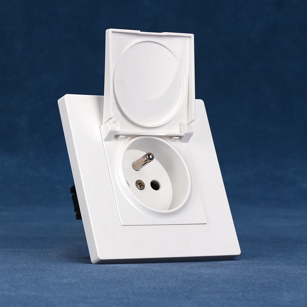 

European standard PC flame-retardant panel 86*86mm French socket with cover 16A wall socket 110-250V