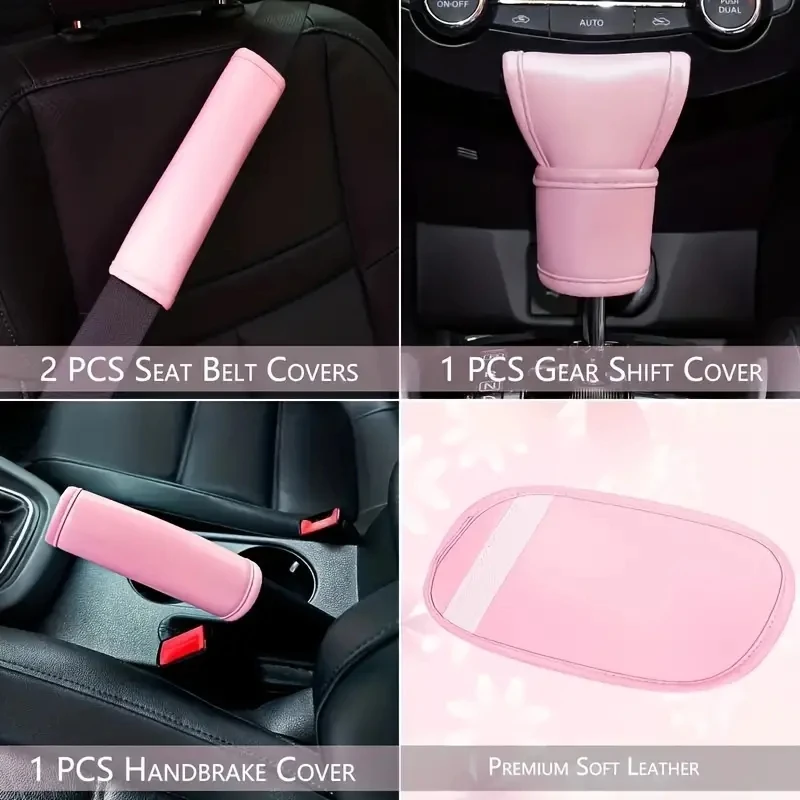 15pcs Car Accessories Set Women, Faux Leather Steering Wheel Cover Universal Fit 15 Inch, Flower Vent Clips