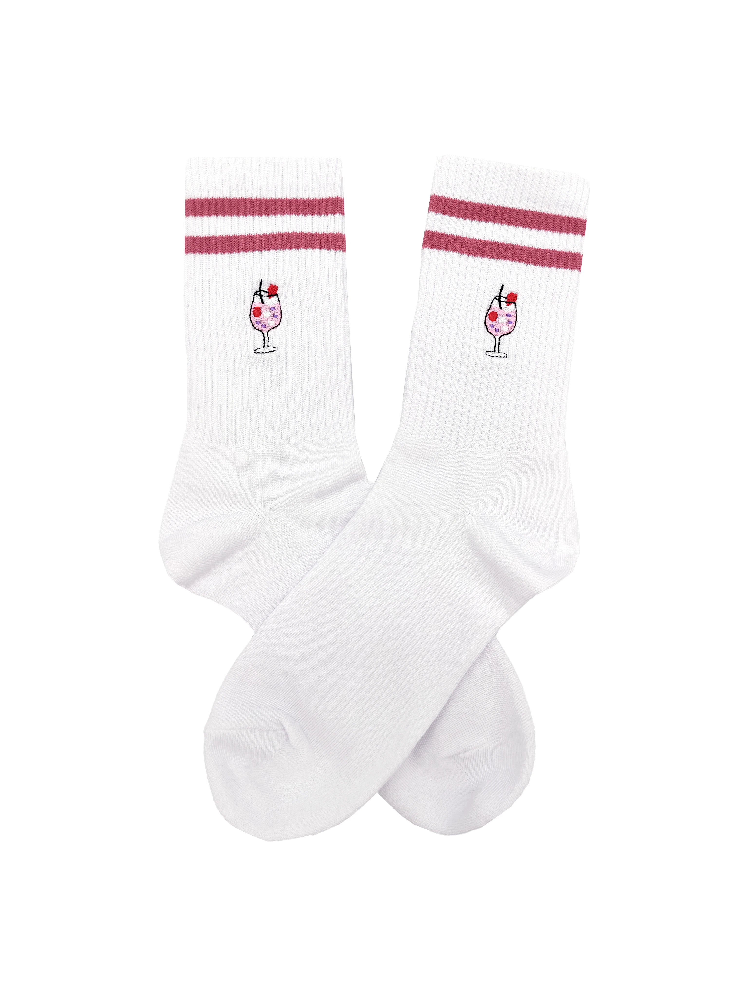 Spring and Summer New White Mid Length Socks with Striped Embroidery and Versatile Creativity