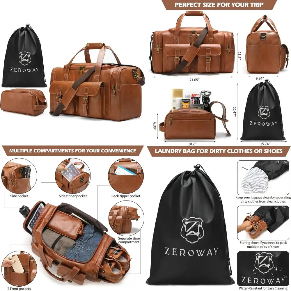 حقيبة سفر من جلد البولي يوريثان مع طقم أدوات الزينة وحقيبة الغسيل، أمتعة عطلة نهاية الأسبوع بين عشية وضحاها، حقيبة حمل للرحلات القصيرة #1