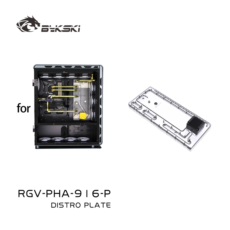 Placa de Distribución Acrílica Bykski RGV-PHA-916-P / Reservorio para Caja de PC PHANKTEKS 916 / Bomba DDC Combinada / Eficiente y Atractiva