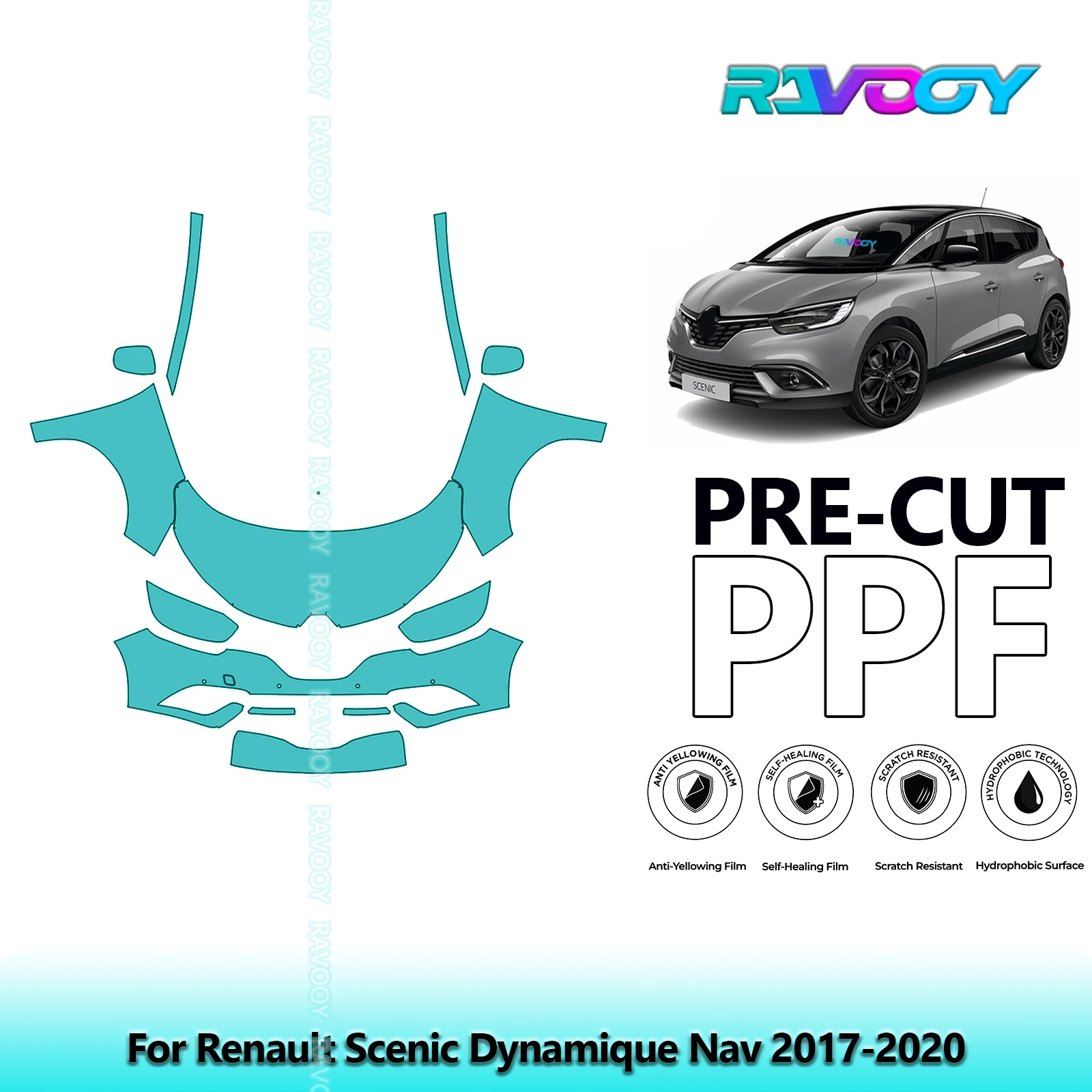For Renault Scenic Dynamique Nav 2017-2020 Partial Front Pre-Cut Paint Protection Film PPF Stone Chip Kit | Clear/Matte/Black