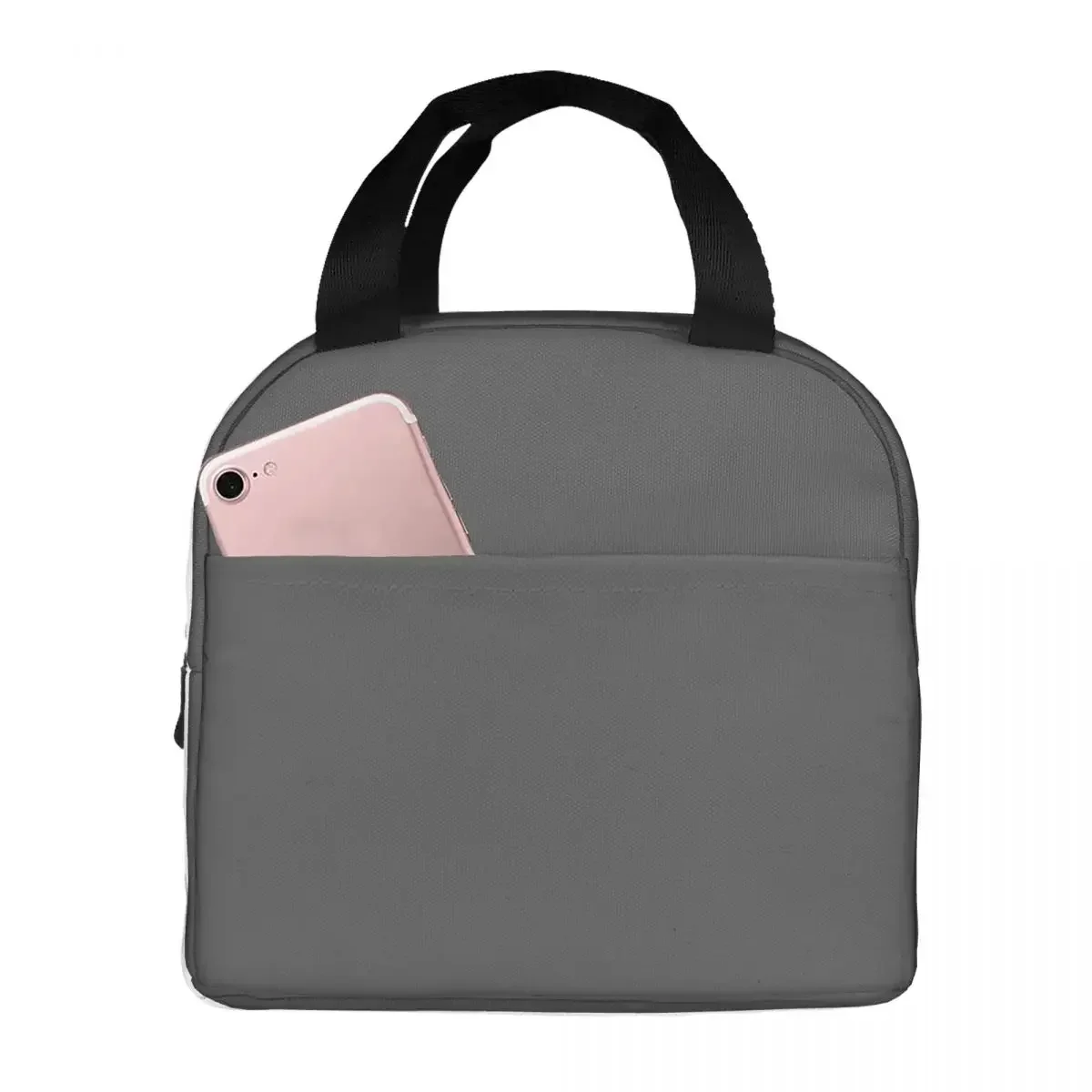 Lunch Bag for Men Women Dark Grey Solid Color Thermal Cooler Portable Picnic Canvas Tote Food Storage Bags