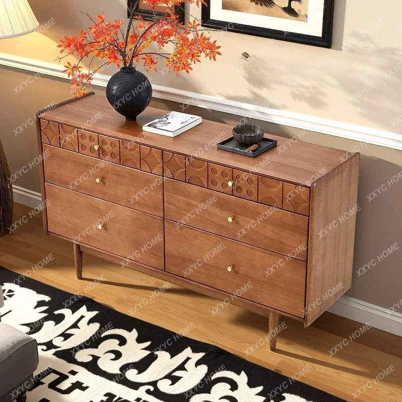 Y Ancient French six-chest cabinet, solid wood multi-pump cabinet, carved tea cabinet against the wall, bedroom, living room