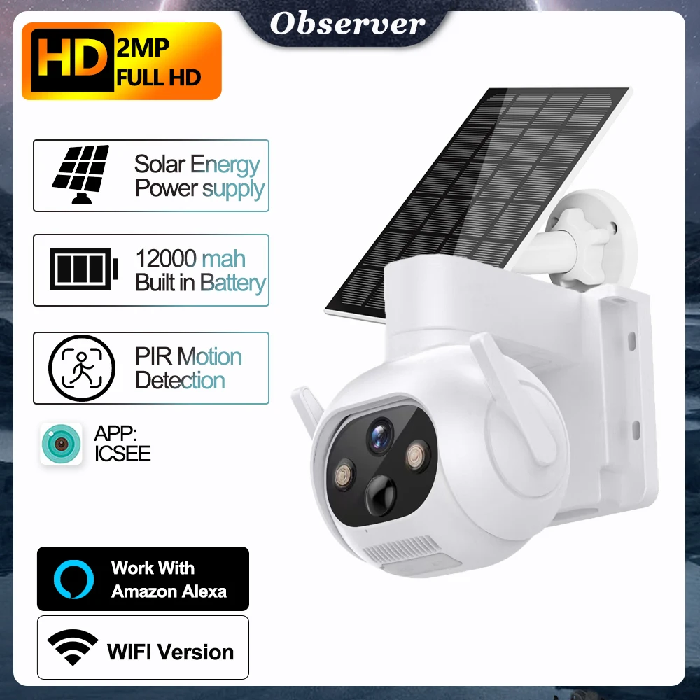 

2MP Wifi Solar Camera Outdoor Wireless 1080P Security CCTV Night Vision Two Way Audio Waterproof Camera Monitor with Solar Panel