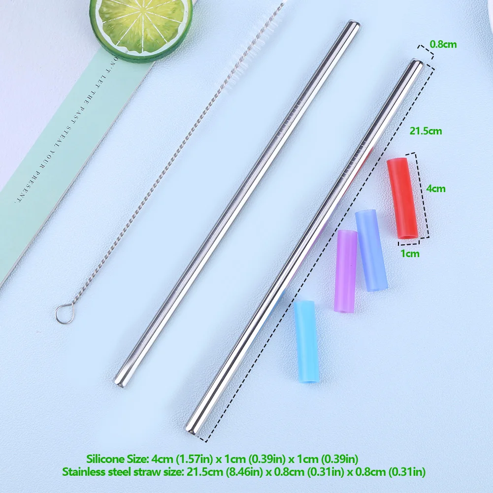 4Pcs Stainless Steel Drinking Straw with Covers Stainless Steel Straws Replacement with Cover for Stanley 40oz Cup Accessories