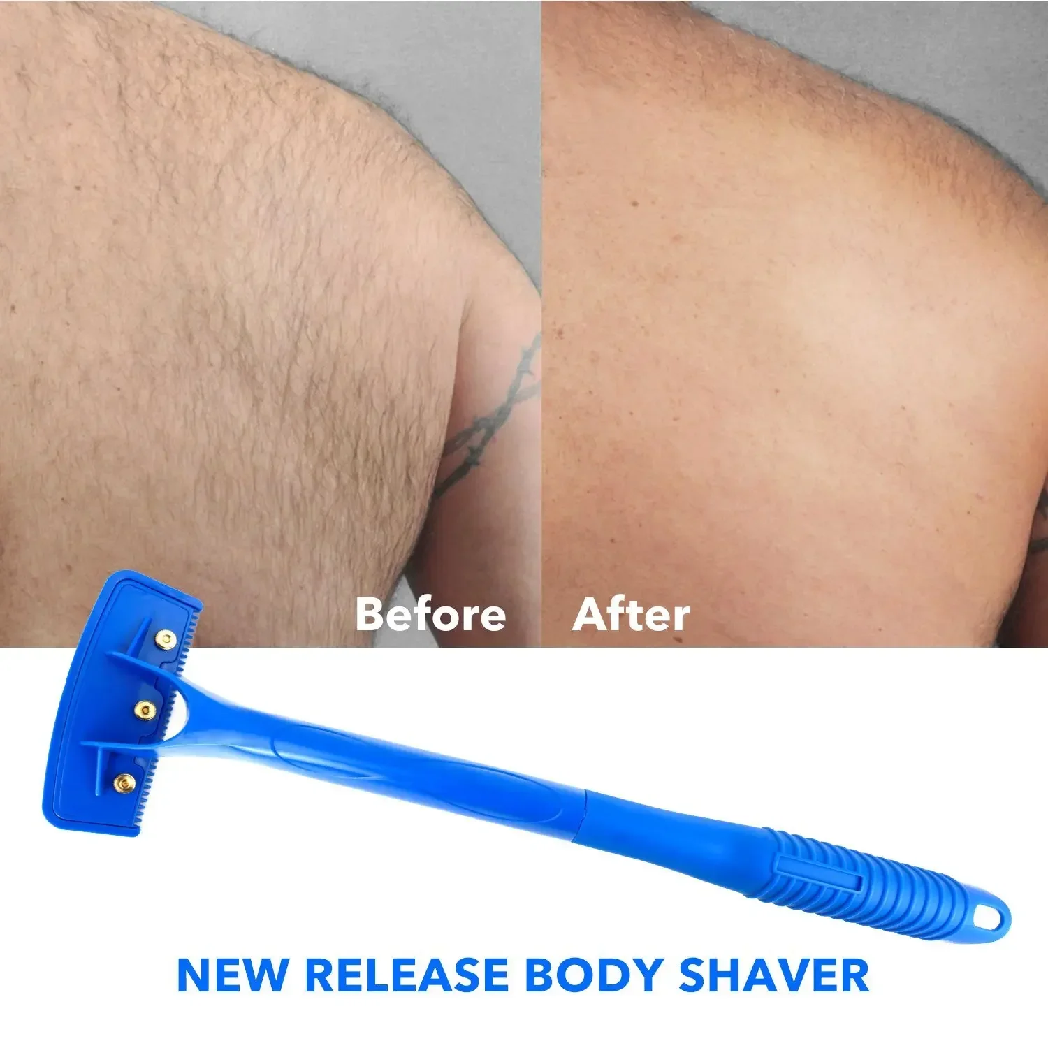 Back Shaver Shaving Knife Safety Long Handle Folding Body Back Hair Leg Back Razor Shaver Hair Removal Tool with Blades