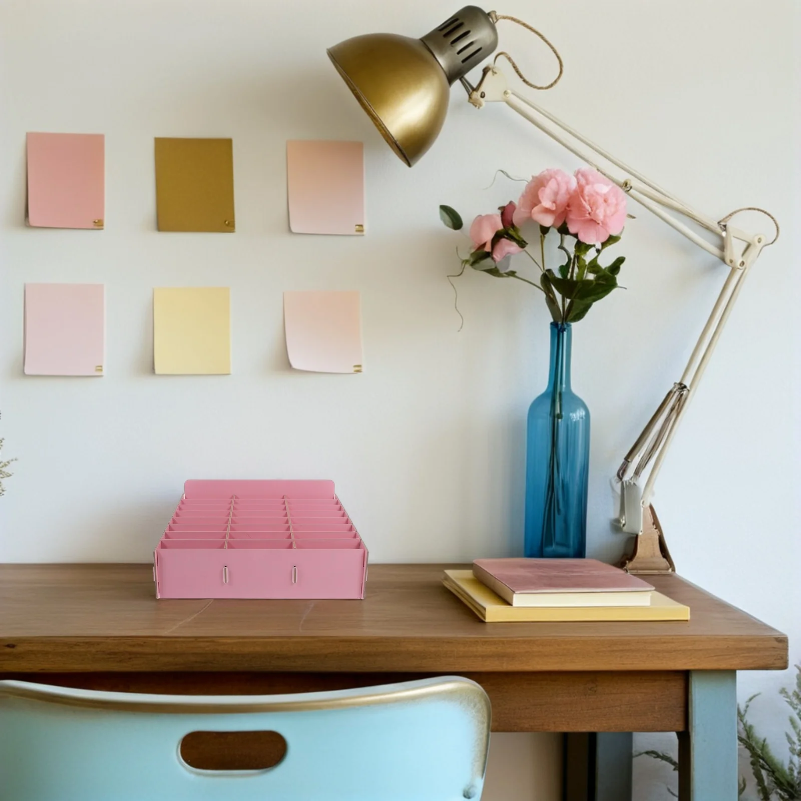 

Wooden Multi Grid Cell Phone Holder 24 Grid Desktop Organizer Box Pink for Classroom Office School Storage Multiple Phone Holder