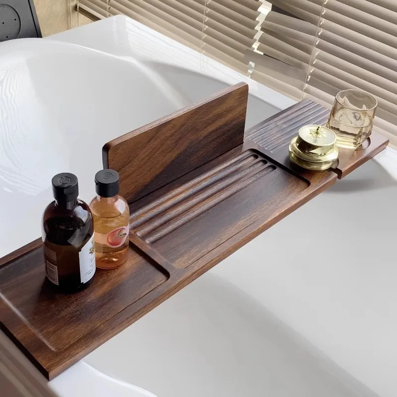 

Walnut solid wood bathtub rack floor-to-ceiling home bathroom washstand