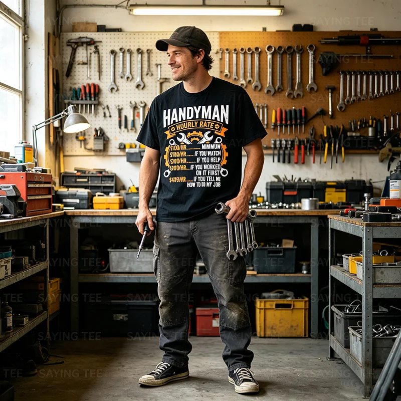 Lustiges Handwerker-Kunstwerk für Männer Jungen Papa Herr Fix-it Handwerker T-Shirt Y2k Herrenmode Wartungs- & Reparaturmann Grafik-Spruch T-Shirt Geschenk – Detail 5