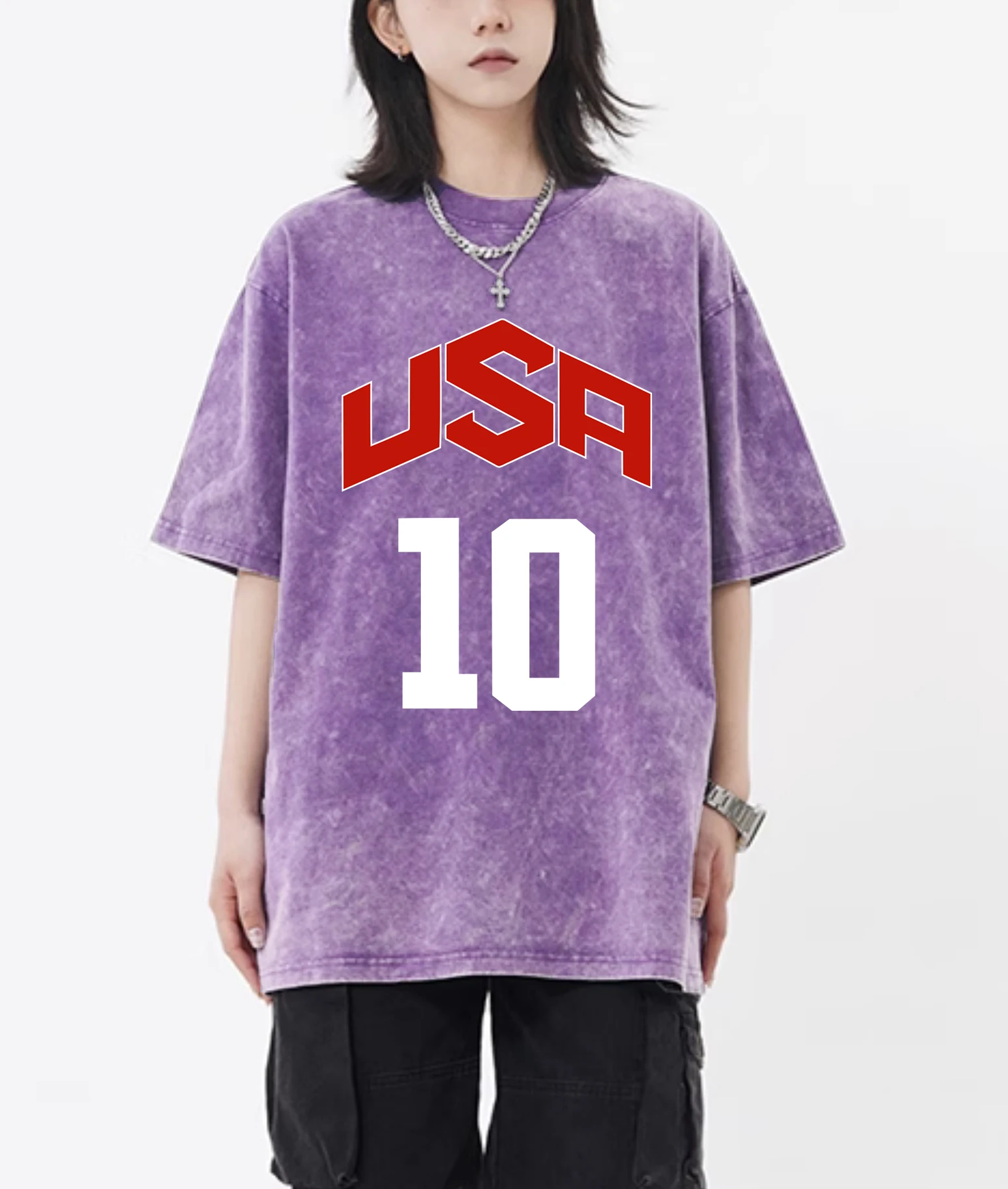 Art Simple USA 10 Prints Women Washed Tee Shirts Summer Unisex Cotton T-Shirt Casual O-Neck Clothes Cool Hip Hop Short Sleeve