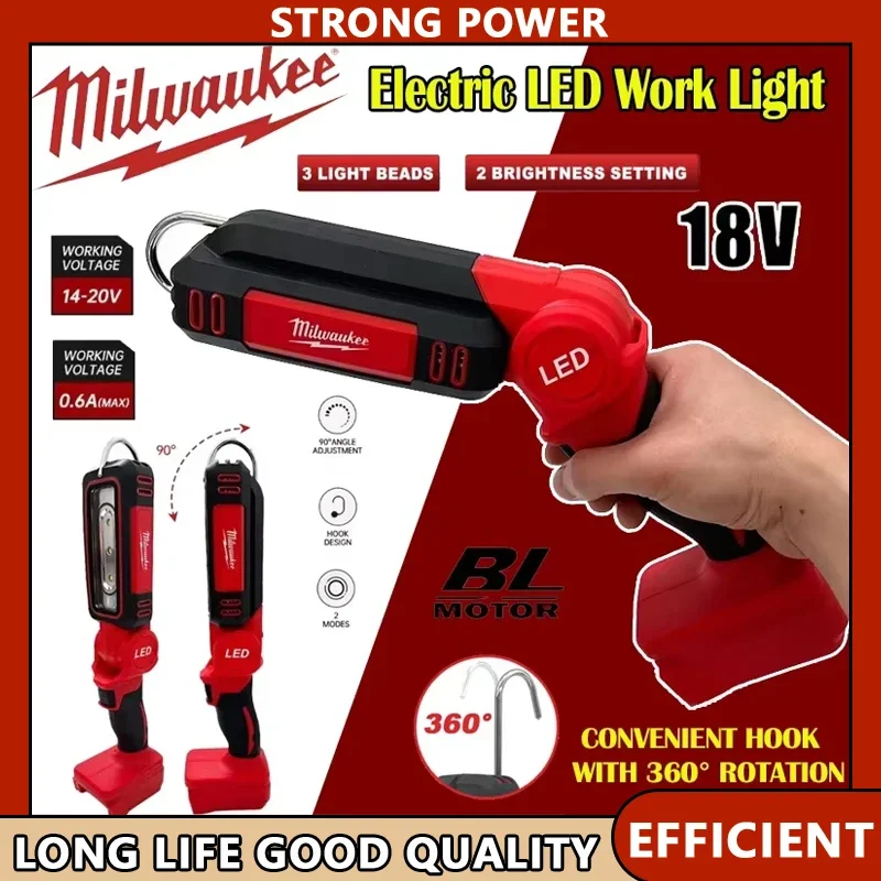 

Milwaukee LED Work Light Super Bright 90 DegreeClip on Light Lithium Battery 20V M18 Flood Light Outdoor Lighting Camping