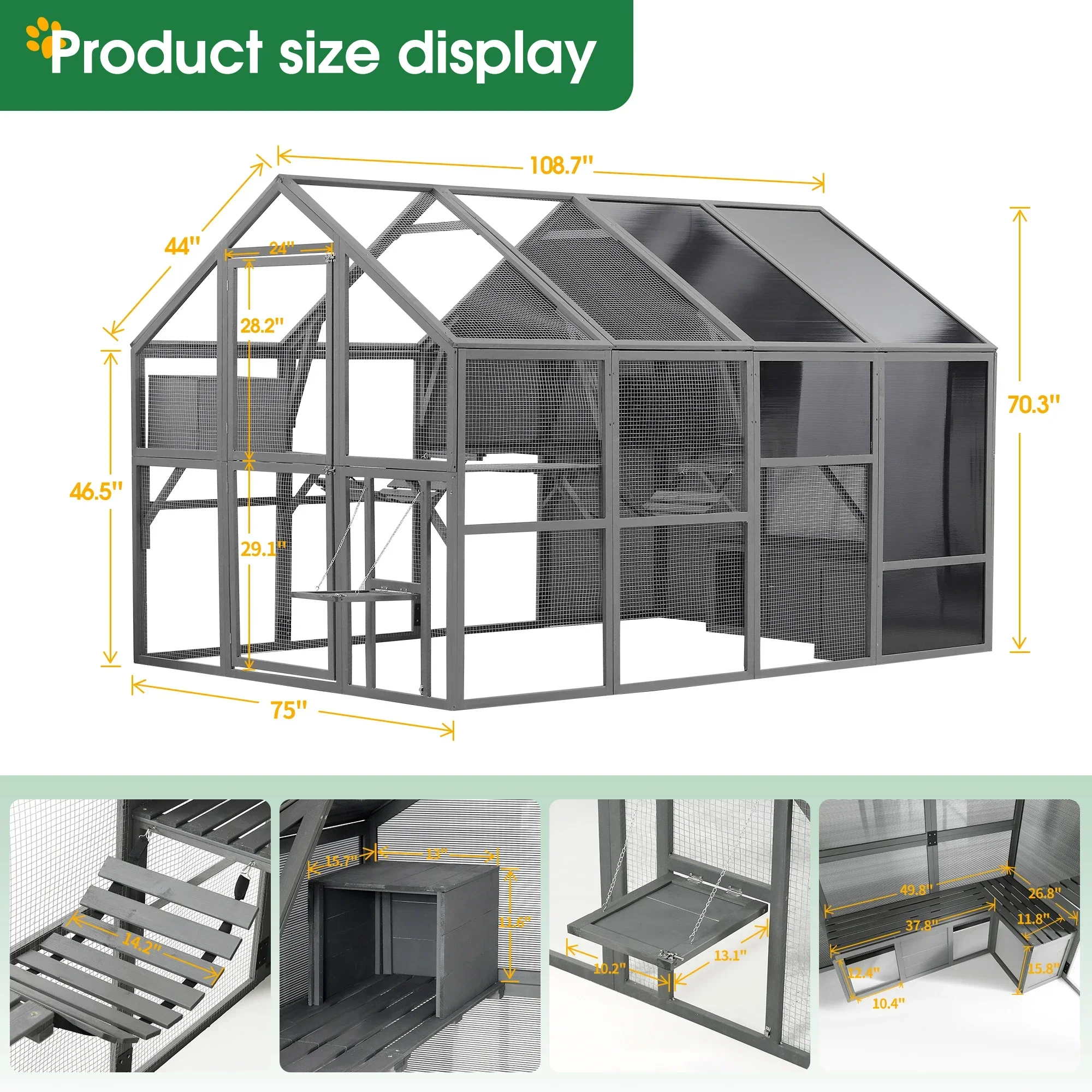 Luxury Cat Cage Outdoor Wooden Catio Enclosure Patio Large Cat Run House for Multiple Pets Walk in Kitten Kennel