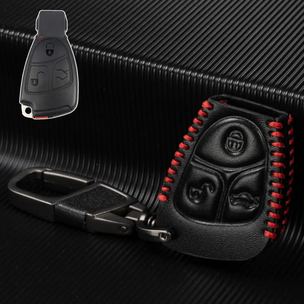 For Mercedes Benz Class B C E S ML CL SL CLS CLK SLK PU Leather Remote Key Shell Chain Ring Case Cover Protect Auto Accessories