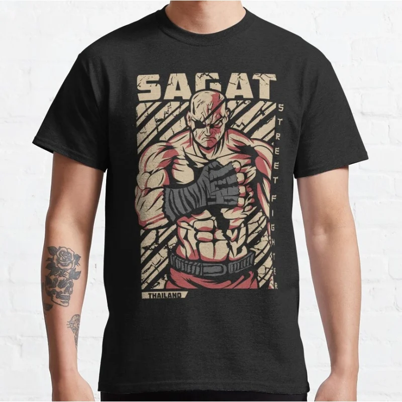 

0330 Sagat 80s Combat Street fighter Gift t shirt Retro Arcade game Graphic Tee Y2K Clothes Large size Top 100% cotton print tee