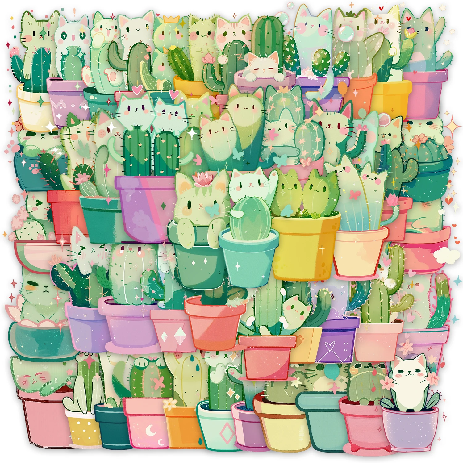 50 قطعة من ملصقات القط الصبار الممتعة DIY جراب هاتف الكمبيوتر المحمول كوب ماء ملصقات ألعاب الكمبيوتر