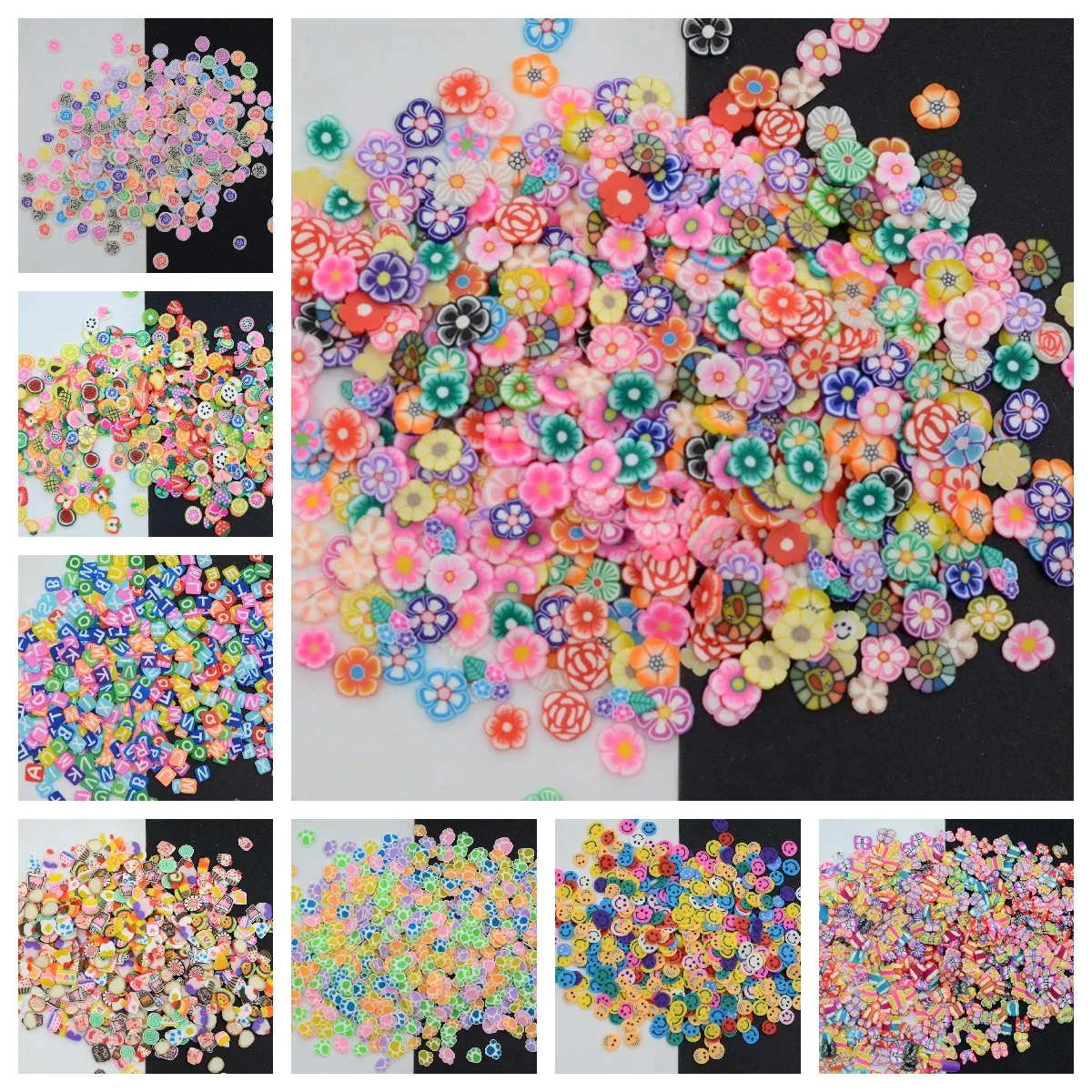 100g/Lot 5mm Polymer Flower Paws Bow Butterfly Smile Fruit Mix Clay Slices Sprinkles  for Crafts Making Nail Art ,Scrapbook DIY