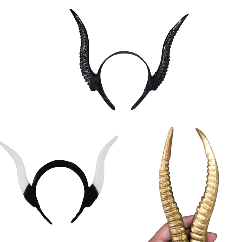 Halloween Witch Ox Horn Headband Movie Devil Evil Hair Hoop Gothic Cosplay Costume Headpiece Gold Black White