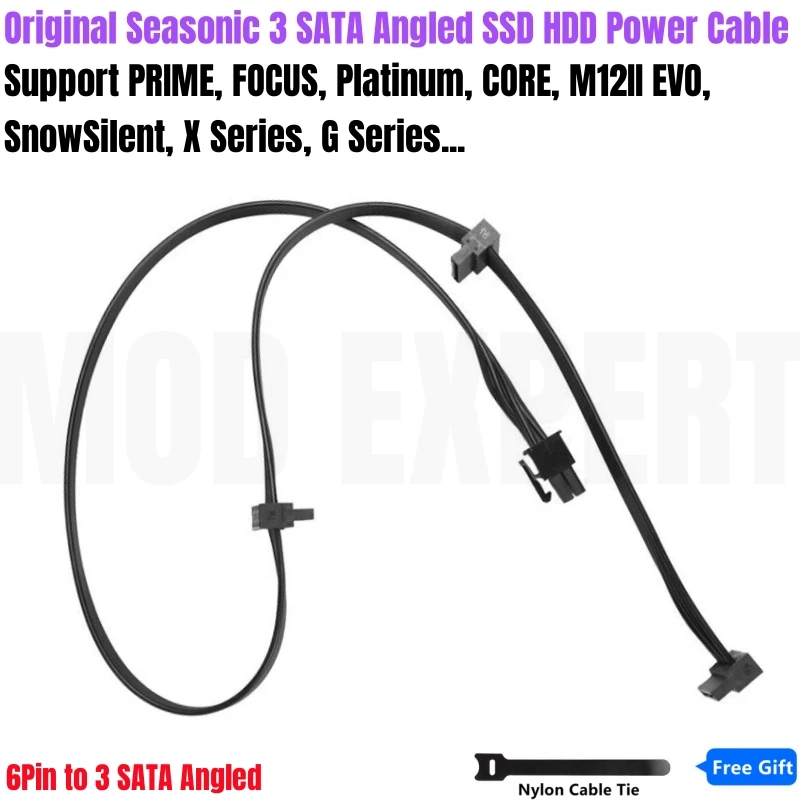 

Original Seasonic 6Pin to 3 SATA Angled HDD SSD Power Cable for Seasonic Snow Silent 750W 1050W 1250W Modular Power Supply Unit