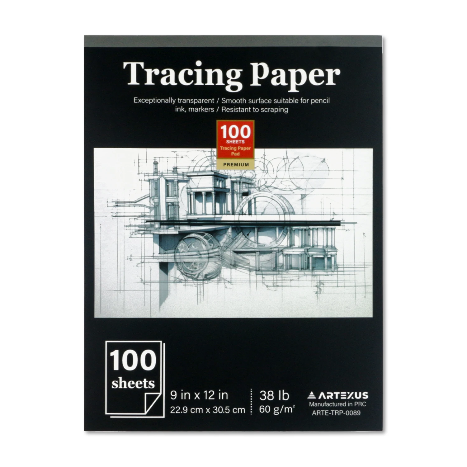 Tracing Paper for Drawing, 9 X 12\'\' Tracing Paper Pad, 100 Sheets Transparent Vellum Paper for Tracing Pads, 38lb/60gsm