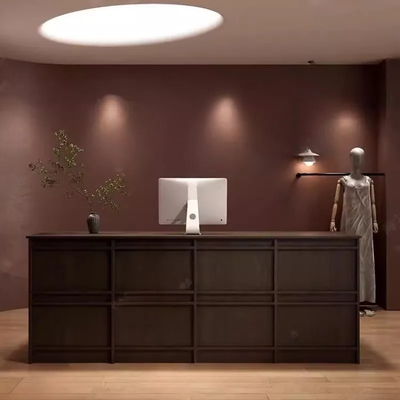 Retro checkout page store small clothing store walnut bar simple front desk